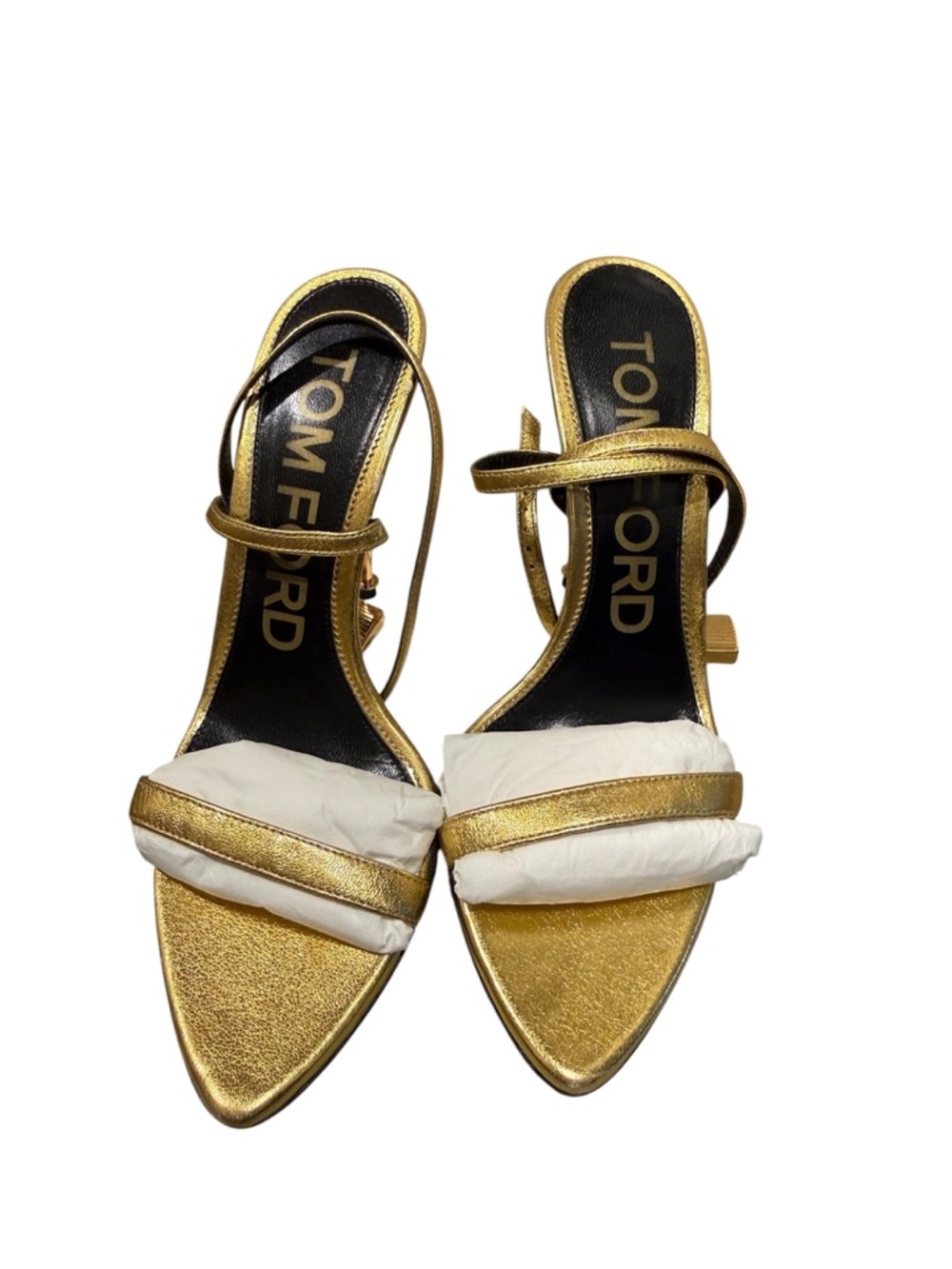 Tom Ford Metallic Gold Leather Strappy Pointed-Toe Heels